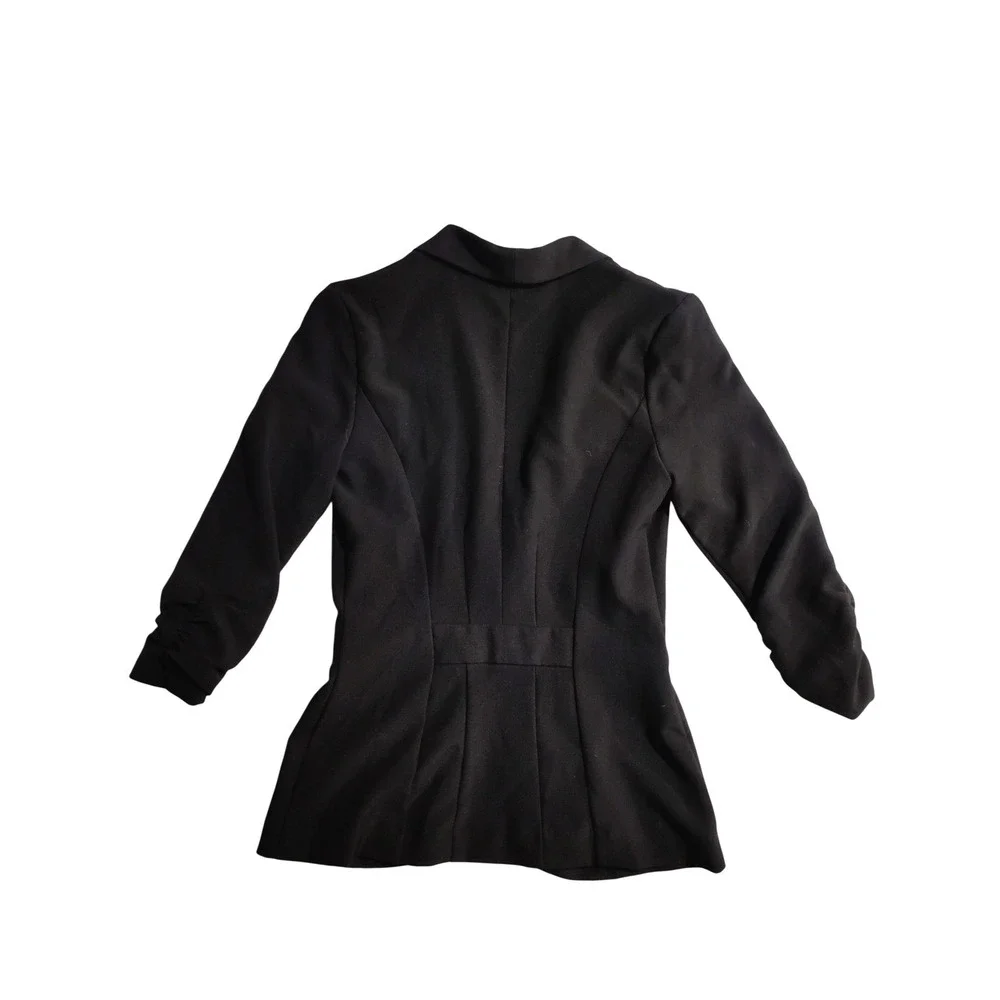 Stoosh Womens Black Ruched 3/4 Sleeve Single Button Blazer‎ Jacket Size Small